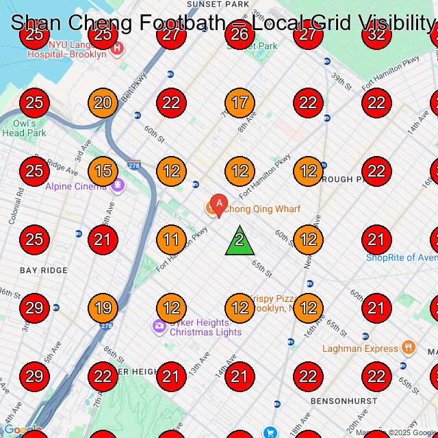 Shan Cheng Footbath GeoGrid visibility map for Physical Therapist in Brooklyn